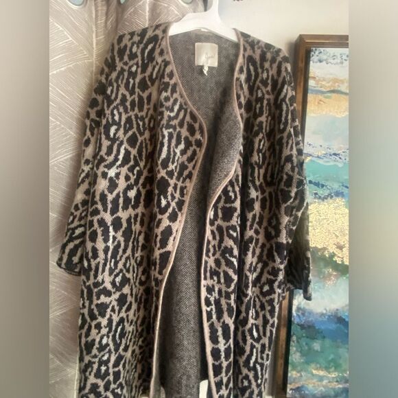 Joie Sweater Womens Sz Small Leopard Print Open Front Wool Mohair Blend Cardigan - Picture 6 of 11